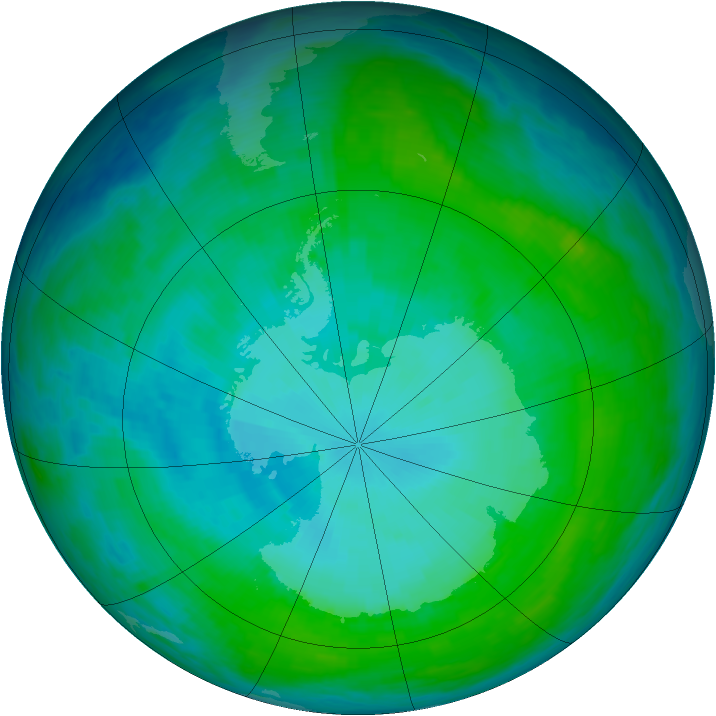 Antarctic ozone map for 18 January 1993